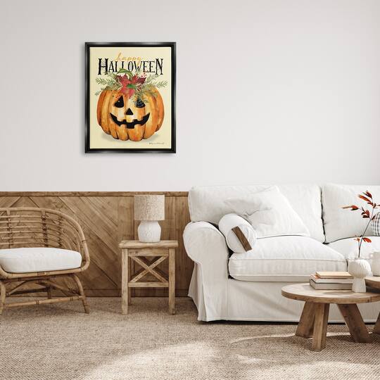 Stupell Industries Happy Halloween Jack-o-Lantern Framed Floater Canvas Wall Art